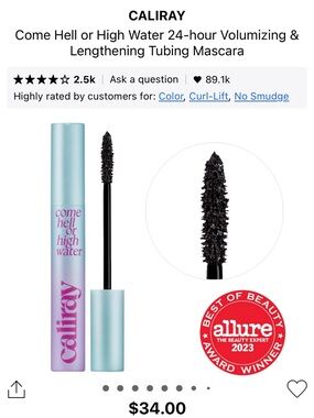 Caliray Come Hell or High Water Volumizing Mascara — Black